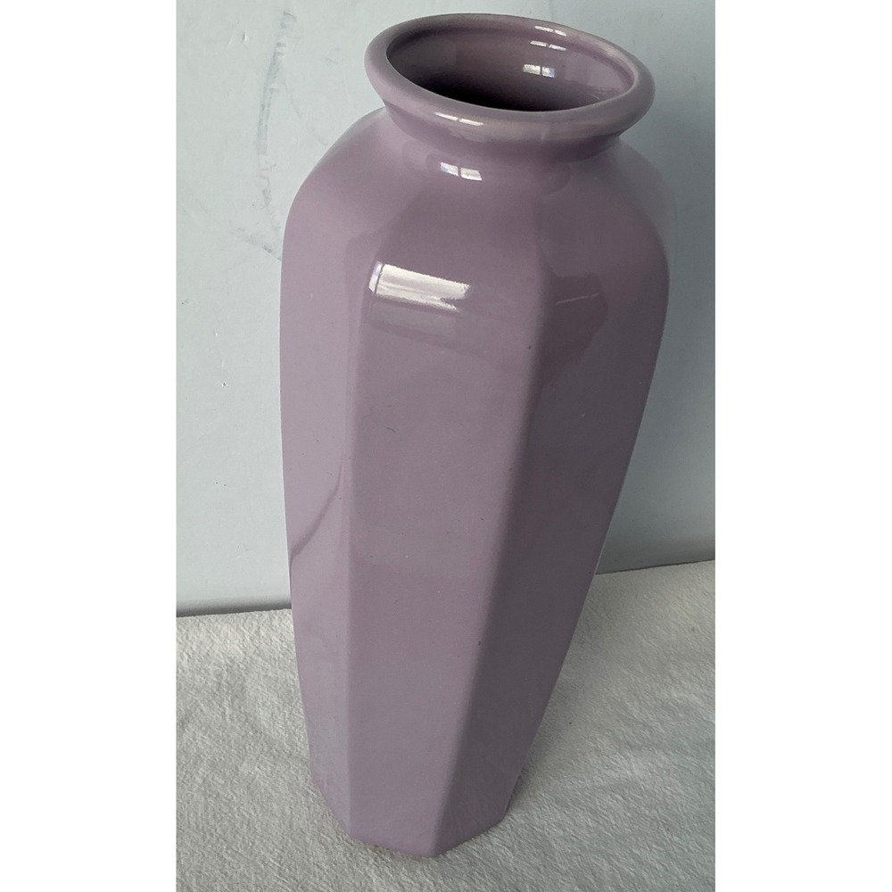 Action Vintage Vase Hexagonal Lavender Purple Ceramic Japan 10 inch Retro Decor